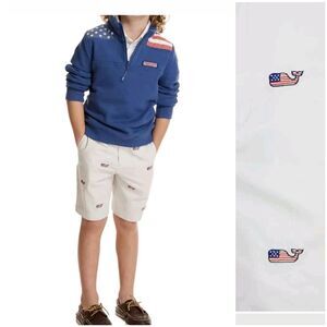 Vineyard Vines Khacki Breaker Shorts Whale Emblem Flag Red White Blue